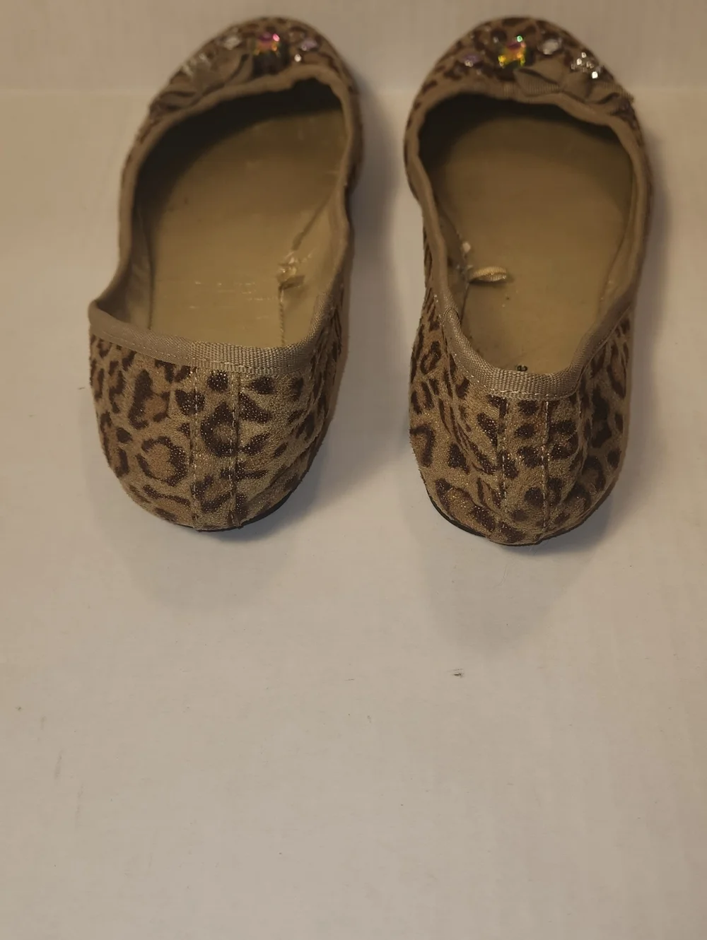 VTG Y2k Forever 21 Gold Leopard Embellished Gems Jewels Bow Ballet Flats 8 EUC